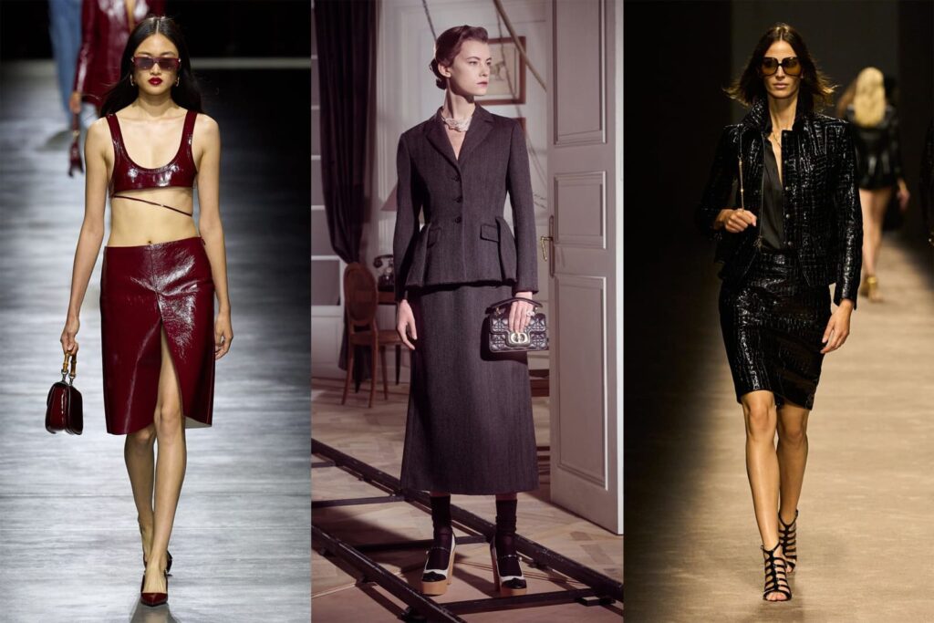Жіночі костюми зі спідницею міді — Dior, Hermes та Gucci